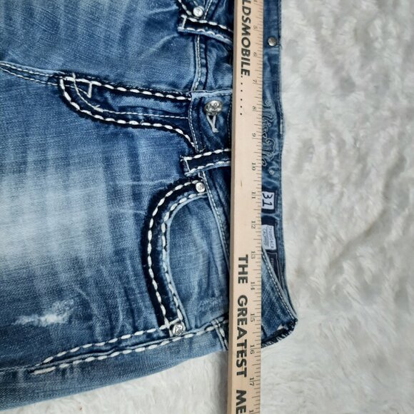 Miss Me Women's Blue Low Rise Thick Stitch Flap Pockets Cropped Denim Jeans - Picture 5 of 11